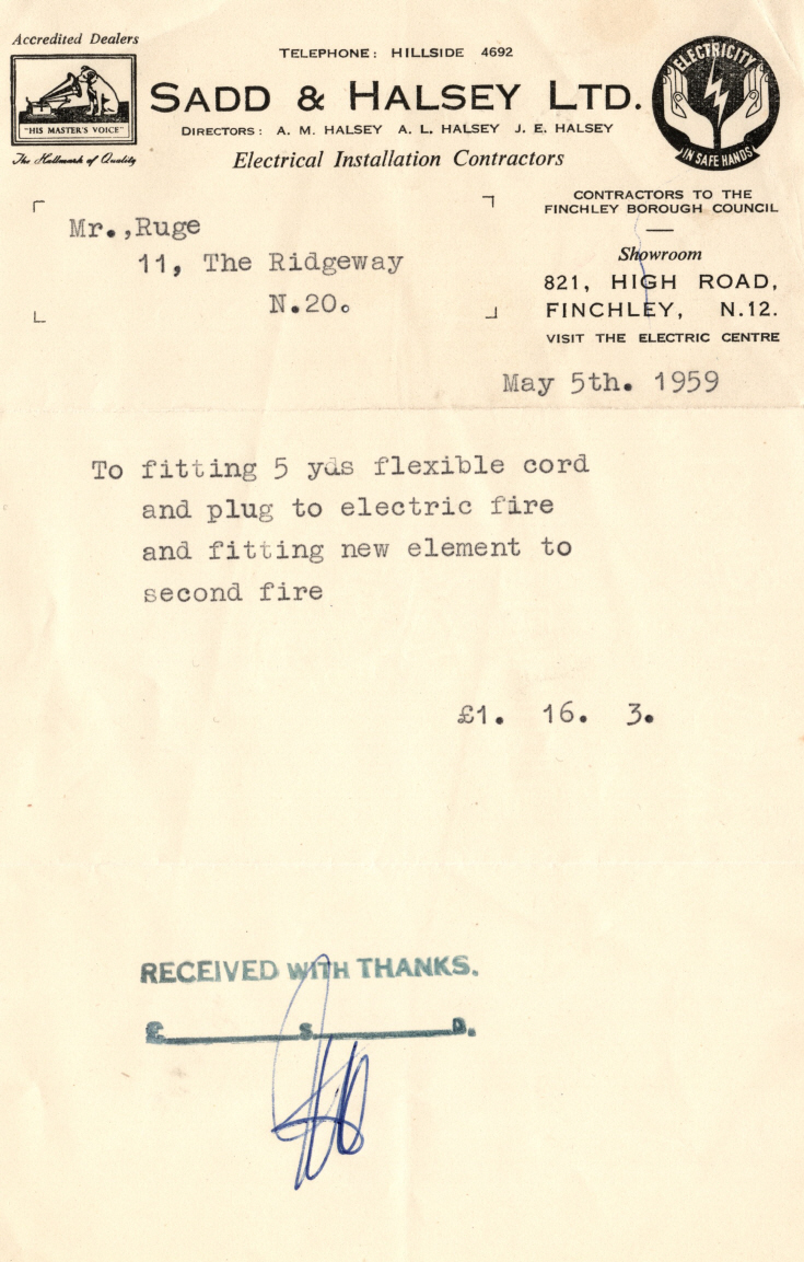 Invoice from Sadd & Halsey