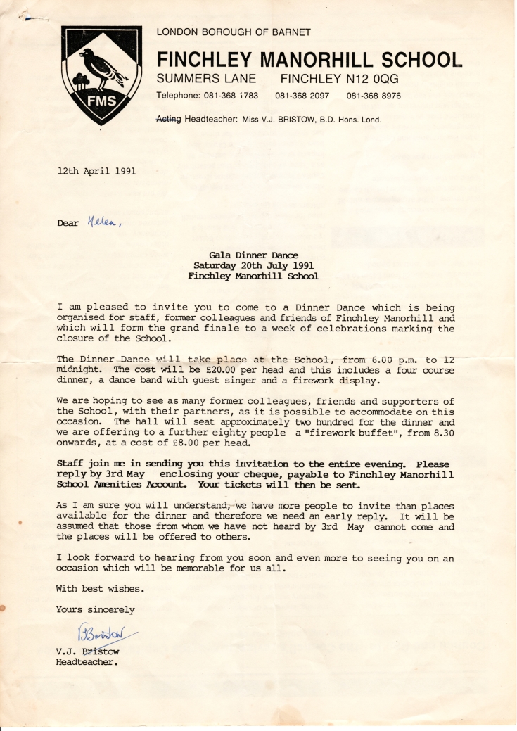 Finchley Manorside School Letter