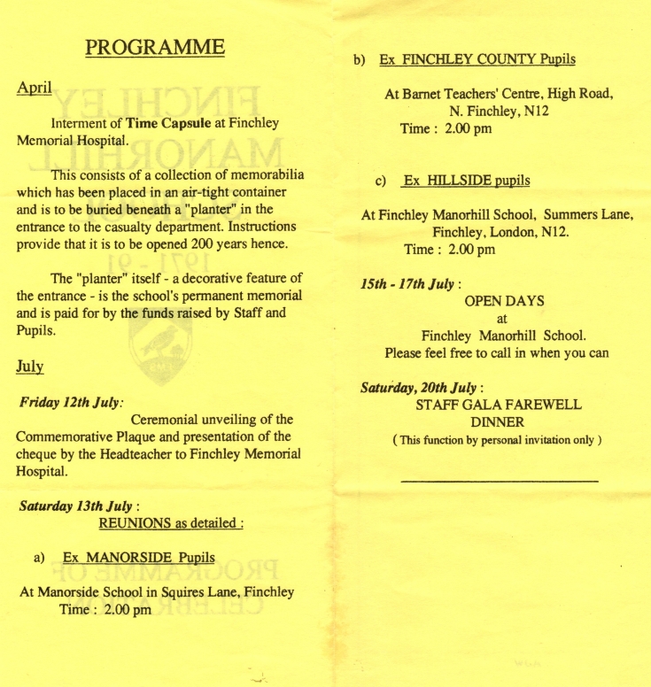 Finchley Manorside School Flyer