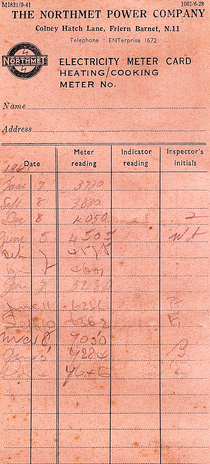 Northmet meter card