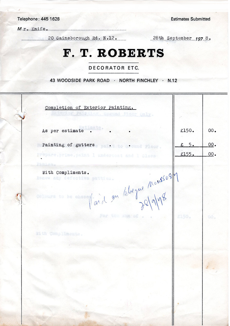 F T Roberts invoice