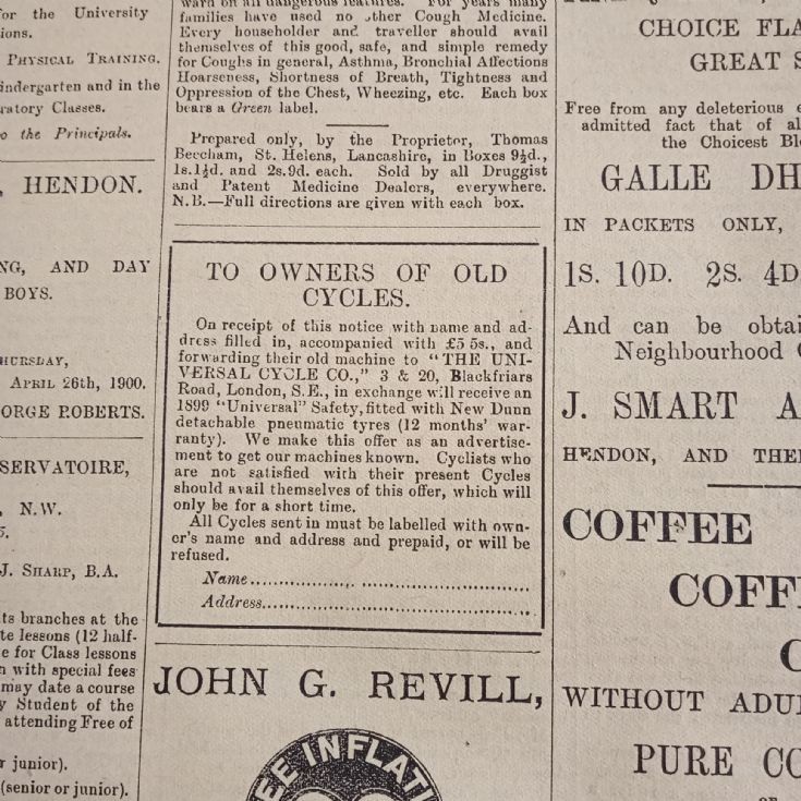 Old bicycles wanted advert