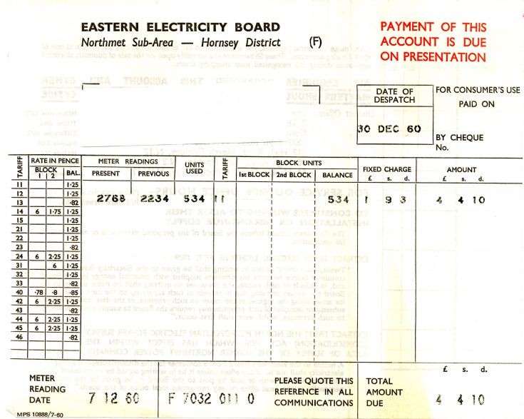 Invoice (Eastern Electricity Boasrd)
