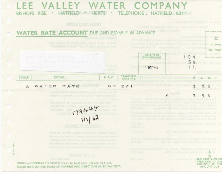 Invoice (Lee Valley Water Company)