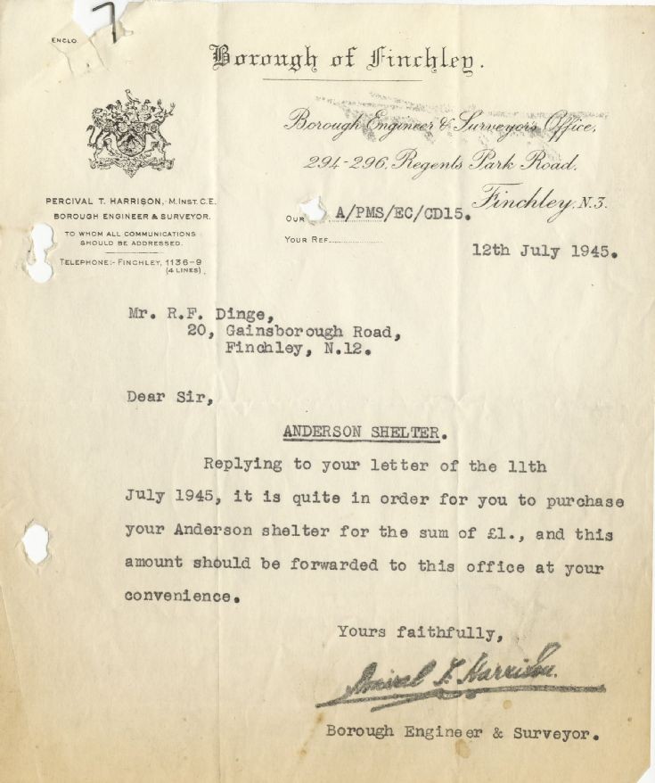 Letter (Borough of Finchley)