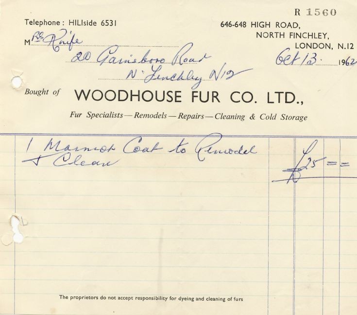Invoice (Woodhouse Fur Co)