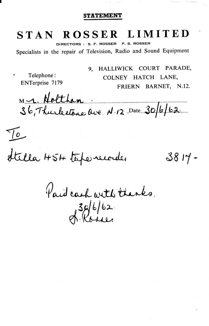 Invoice (Stan Rosser)