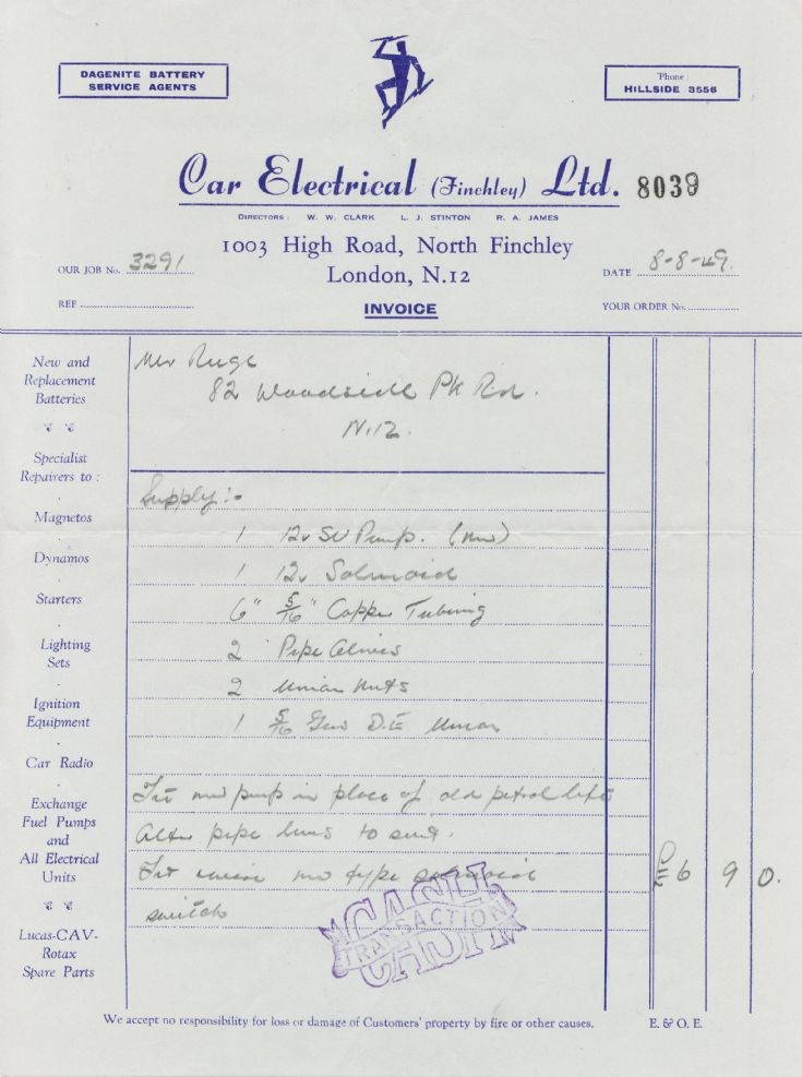 Invoice (Car Electrical Finchley Ltd)