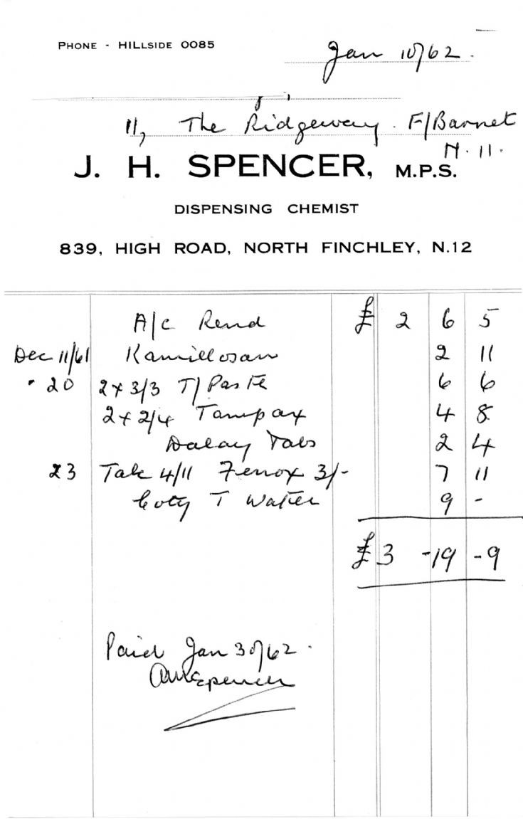 Friern Photo Archive Invoice (J Spencer)