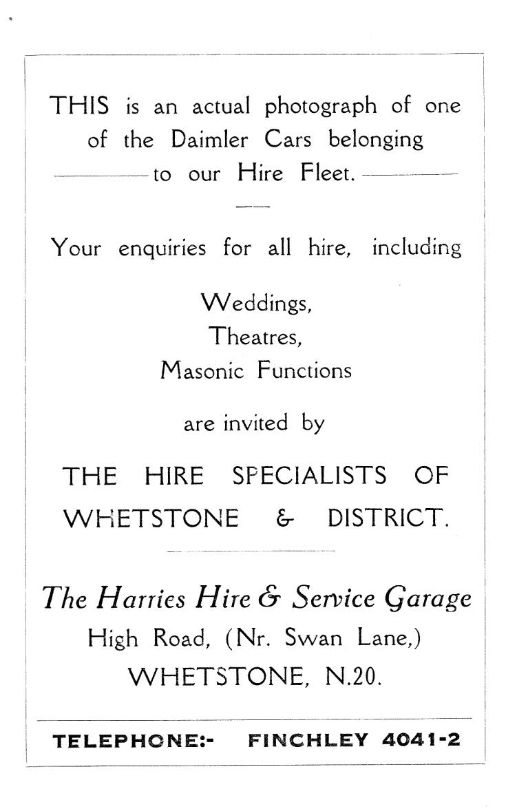 Friern and Finchley Photo Archive Harries Hire