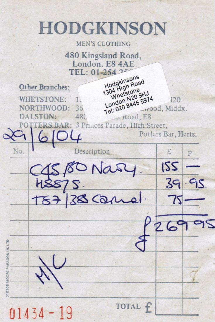 Invoice (Hodgkinson's)