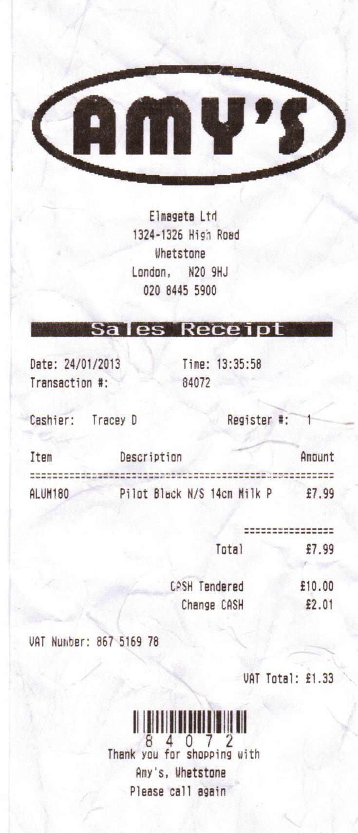 Invoice (Amy's)