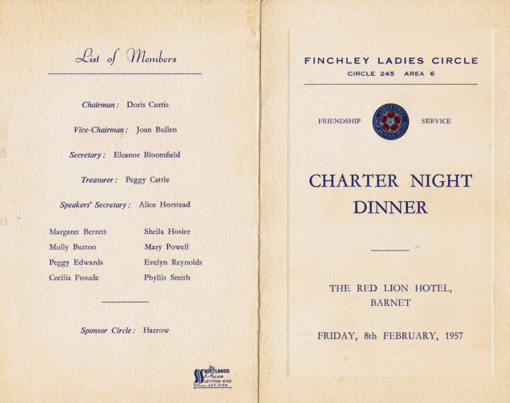 Menu (Finchley Ladies' Circle)