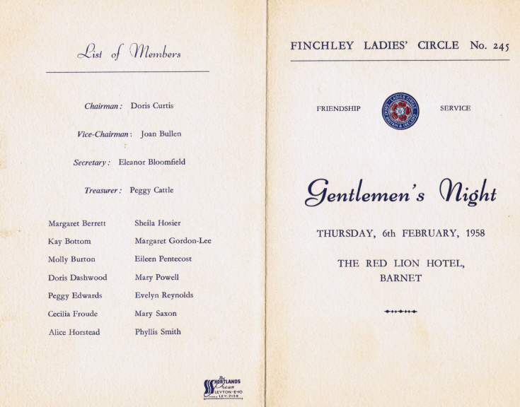 Menu (Finchley Ladies' Circle)