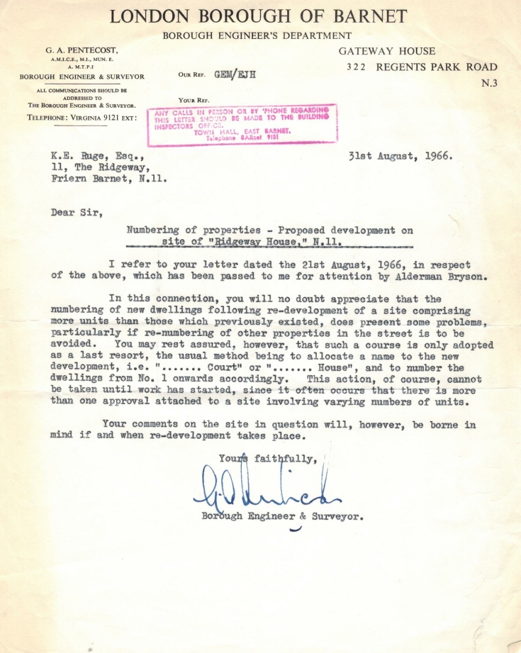 Letter (London Borough of Barnet)