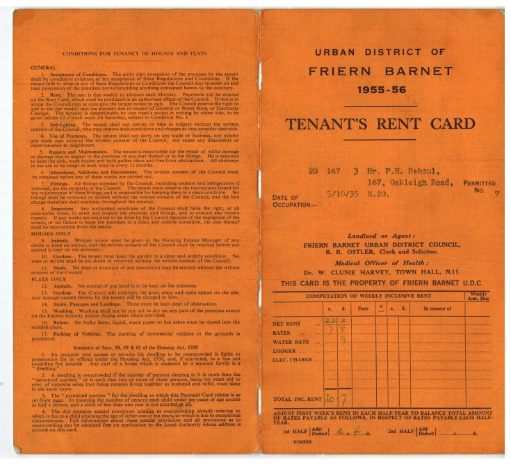 Friern and Finchley Photo Archive Rent Card (Friern UDC)