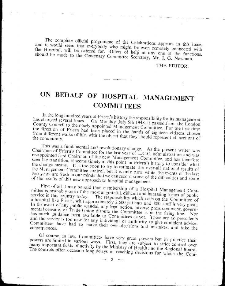 Friern Hospital Cenenary Magazine 1950 - page 2