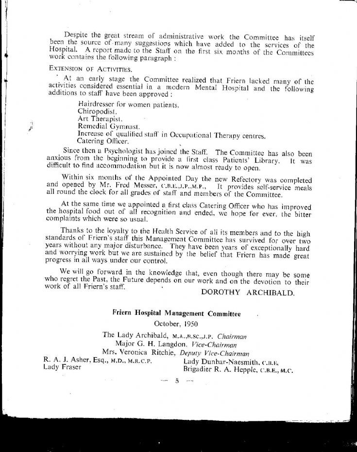 Friern Hospital Centenary Magazine 1950 - page 5